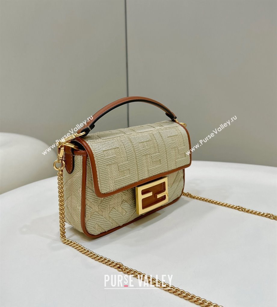 Fendi Baguette Medium Bag in Natural Straw with FF Embroidery Beige 2024 0159BM (CL-240219103)