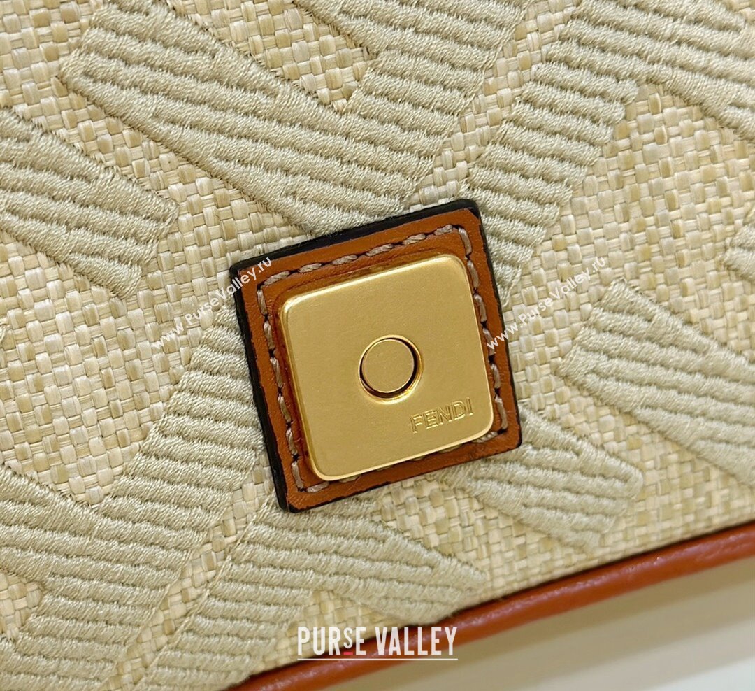 Fendi Baguette Medium Bag in Natural Straw with FF Embroidery Beige 2024 0159BM (CL-240219103)