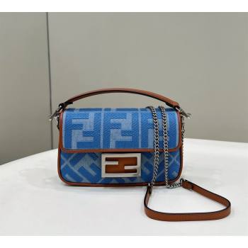 Fendi Baguette Mini Bag in Light blue denim with FF embroidery 2024 0159BS (CL-240219105)