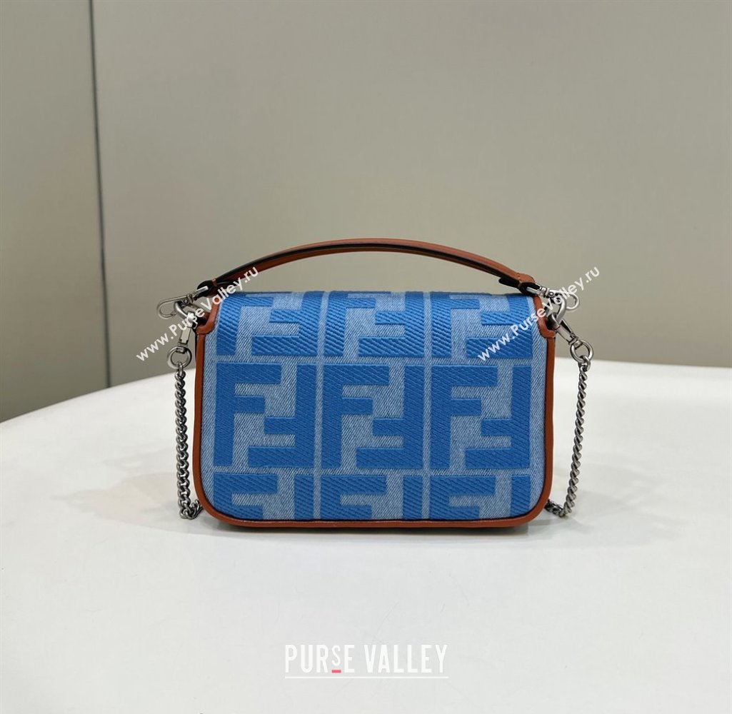 Fendi Baguette Mini Bag in Light blue denim with FF embroidery 2024 0159BS (CL-240219105)