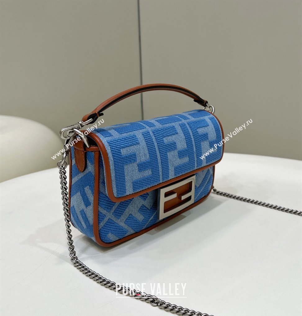 Fendi Baguette Mini Bag in Light blue denim with FF embroidery 2024 0159BS (CL-240219105)