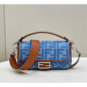 Fendi Baguette Medium Bag in Light Blue Denim with FF embroidery 2023 (CL-240219106)