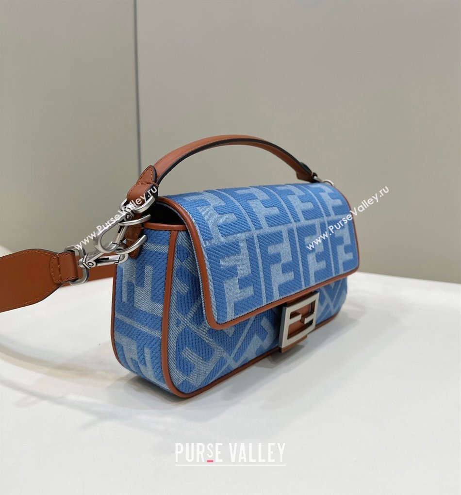 Fendi Baguette Medium Bag in Light Blue Denim with FF embroidery 2023 (CL-240219106)