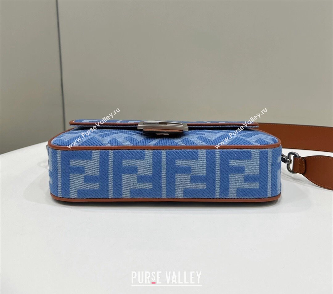 Fendi Baguette Medium Bag in Light Blue Denim with FF embroidery 2023 (CL-240219106)