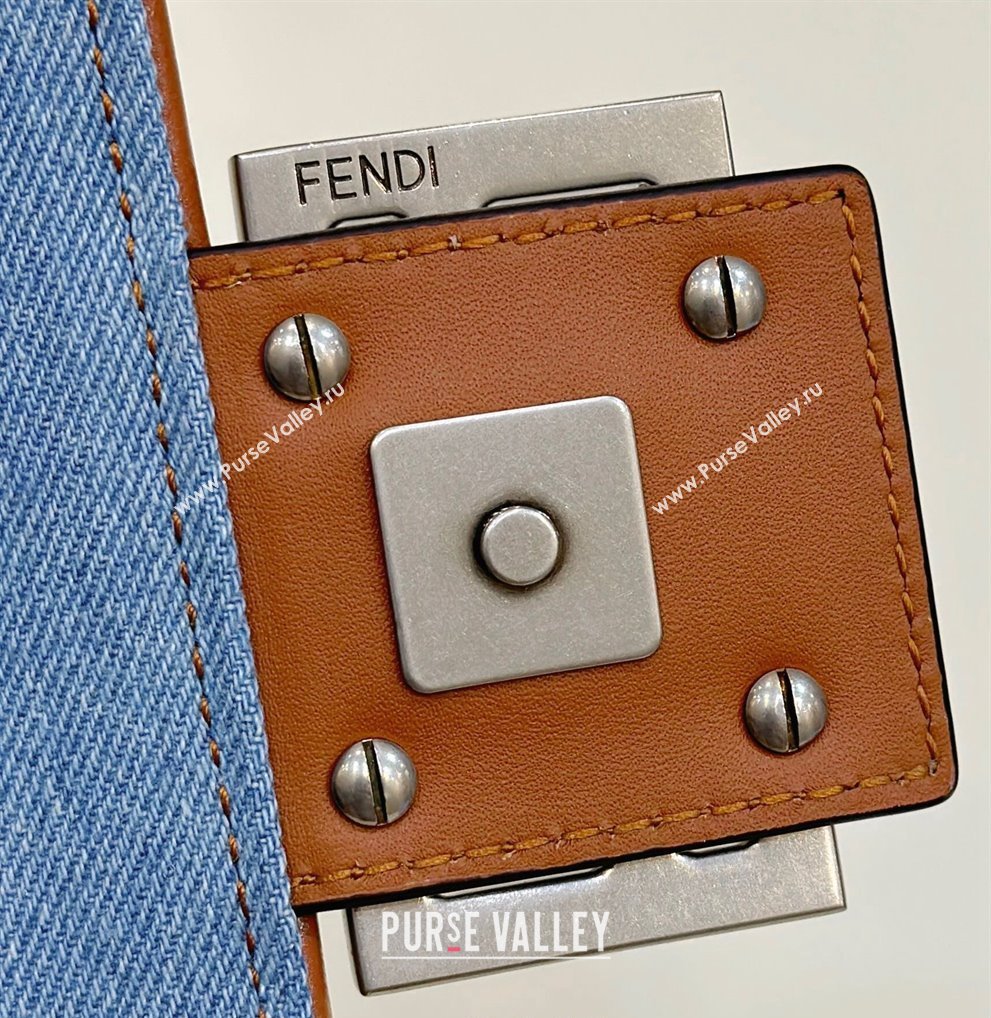 Fendi Baguette Medium Bag in Light Blue Denim with FF embroidery 2023 (CL-240219106)