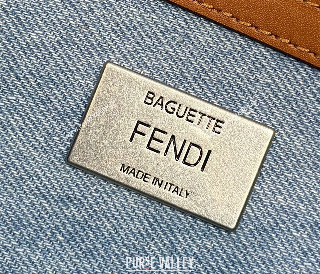 Fendi Baguette Medium Bag in Light Blue Denim with FF embroidery 2023 (CL-240219106)