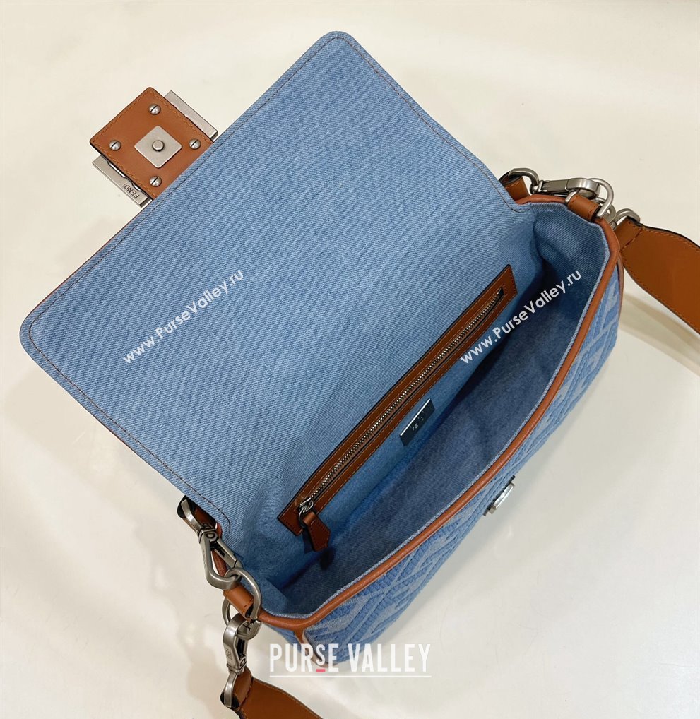 Fendi Baguette Medium Bag in Light Blue Denim with FF embroidery 2023 (CL-240219106)