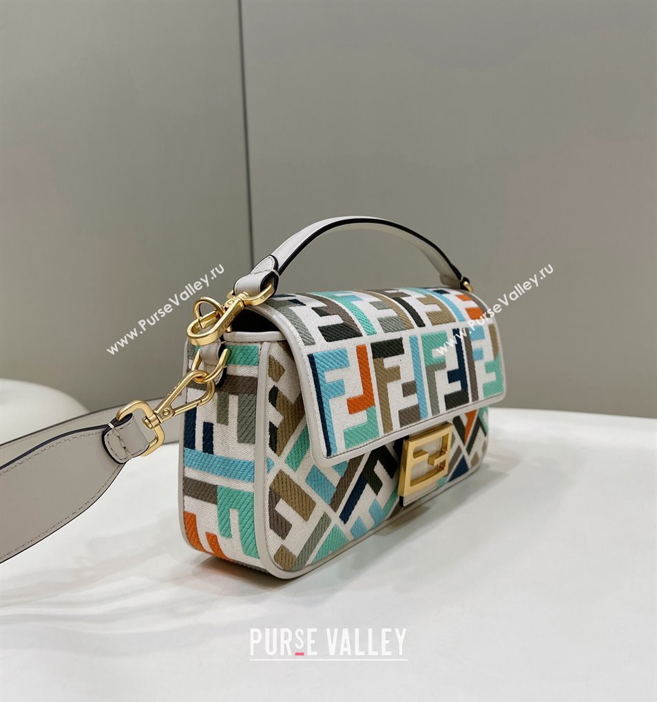 Fendi Baguette Medium Bag in Green Multicolor canvas with FF embroidery 2024 0159BM (CL-240219107)