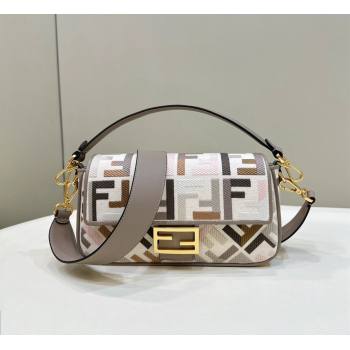 Fendi Baguette Medium Bag in Grey Multicolor canvas with FF embroidery 2024 0159BM (CL-240219108)