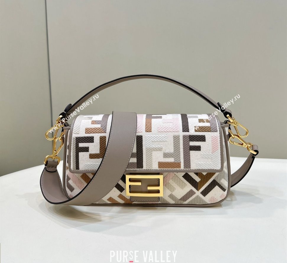 Fendi Baguette Medium Bag in Grey Multicolor canvas with FF embroidery 2024 0159BM (CL-240219108)