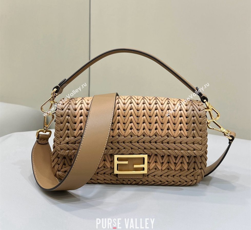 Fendi Baguette Medium Bag in Braided Leather Sand Beige/Brown 2024 8630 (CL-240219090)