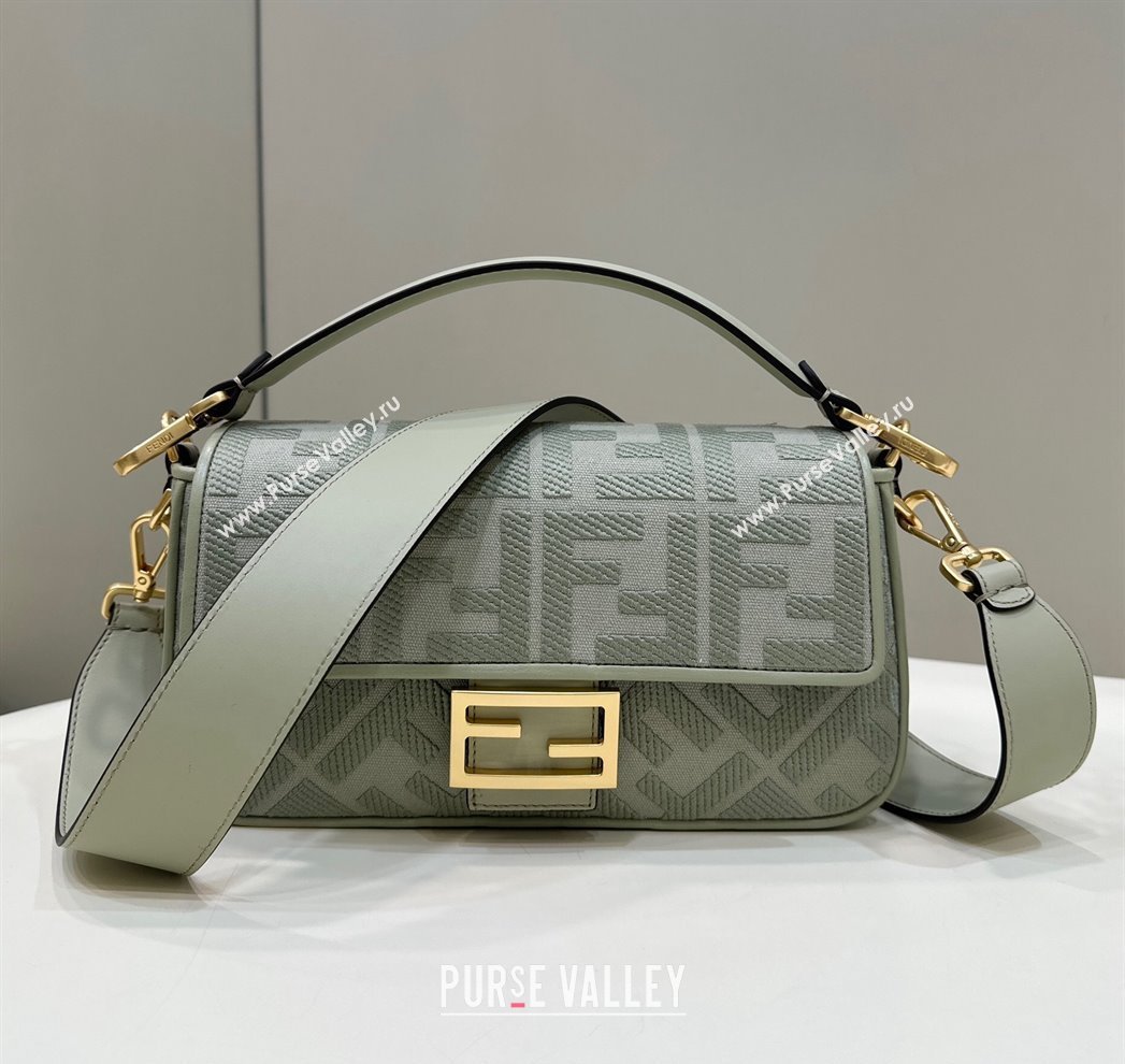 Fendi Baguette Medium Bag in Dusty Green FF Canvas 2024 0159BM (CL-240219109)