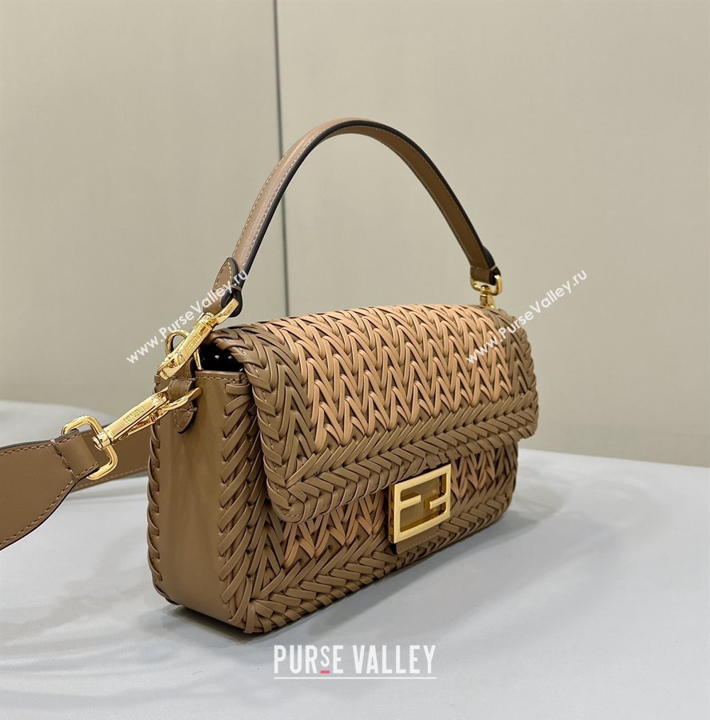 Fendi Baguette Medium Bag in Braided Leather Sand Beige/Brown 2024 8630 (CL-240219090)