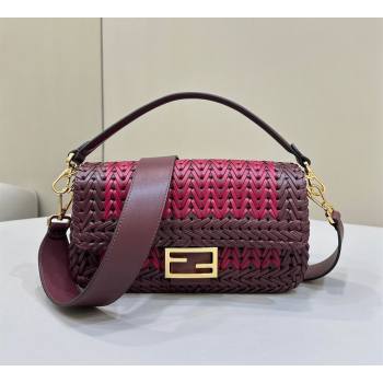 Fendi Baguette Medium Bag in Braided Leather Burgundy 2024 8630 (CL-240219089)