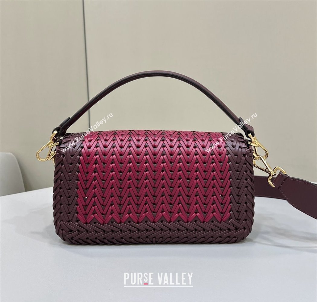 Fendi Baguette Medium Bag in Braided Leather Burgundy 2024 8630 (CL-240219089)