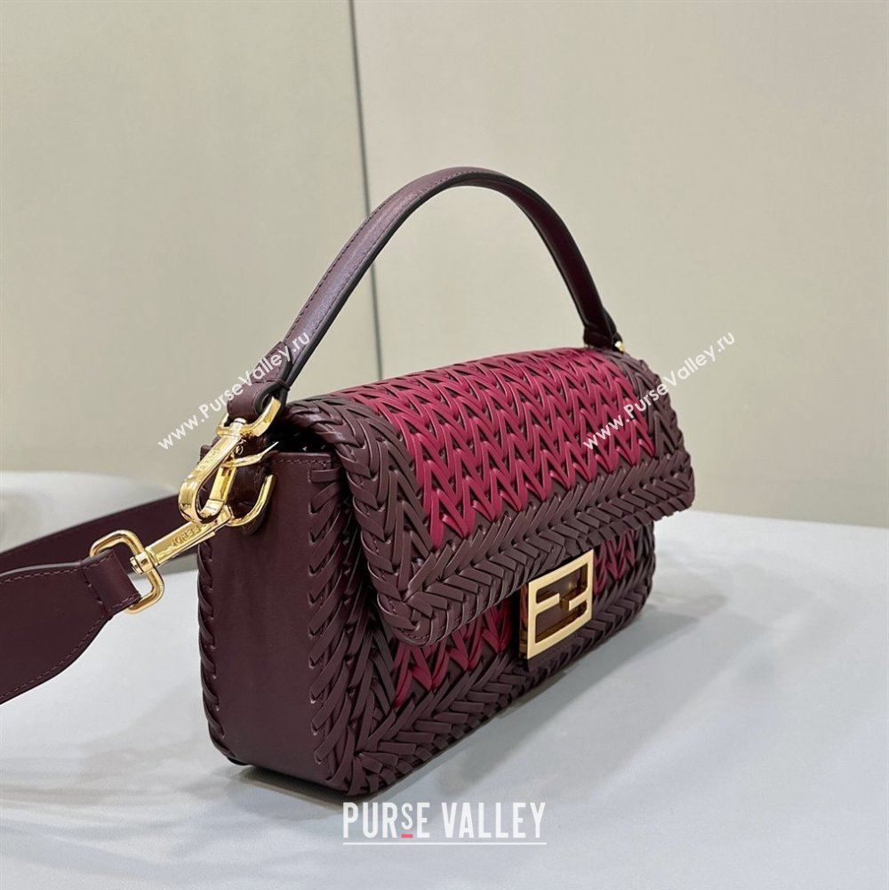 Fendi Baguette Medium Bag in Braided Leather Burgundy 2024 8630 (CL-240219089)