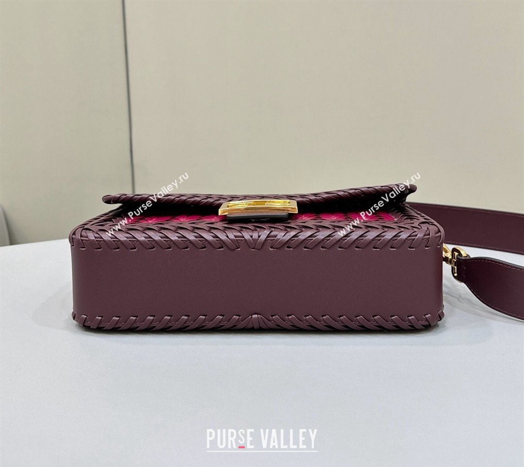 Fendi Baguette Medium Bag in Braided Leather Burgundy 2024 8630 (CL-240219089)