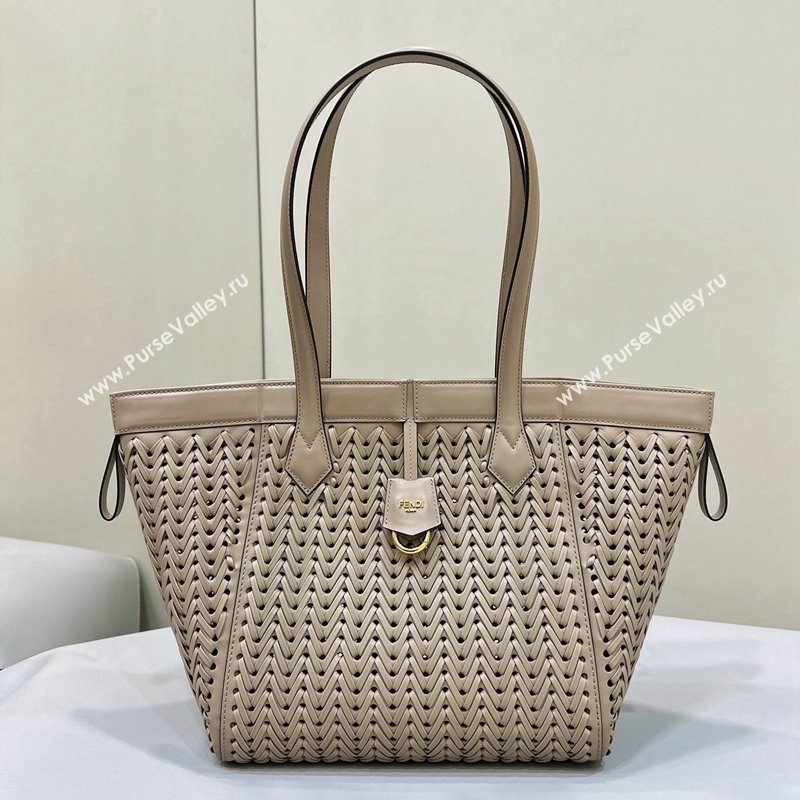 Fendi Origami Medium Bag in Dove Grey Interlaced Leather that can be transformed 2024 8626D TOP (CL-240220011)