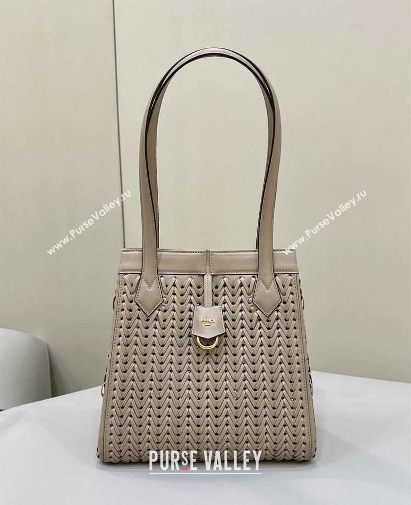 Fendi Origami Medium Bag in Dove Grey Interlaced Leather that can be transformed 2024 8626D TOP (CL-240220011)