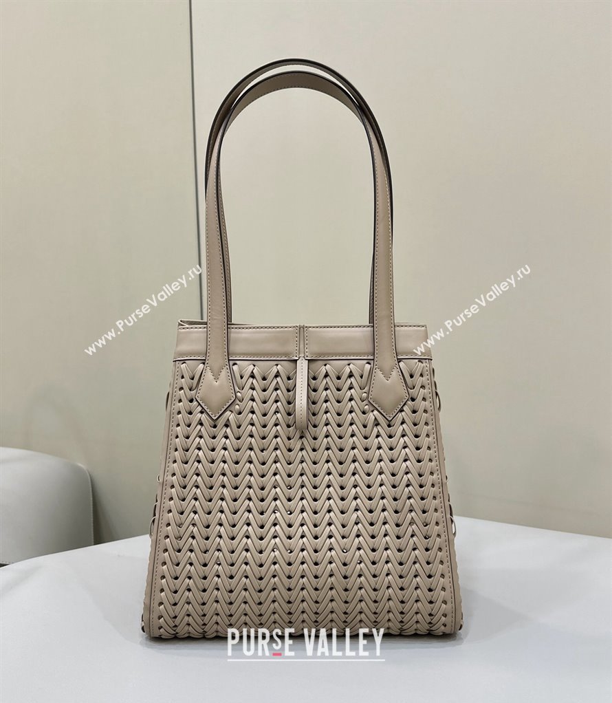 Fendi Origami Medium Bag in Dove Grey Interlaced Leather that can be transformed 2024 8626D TOP (CL-240220011)