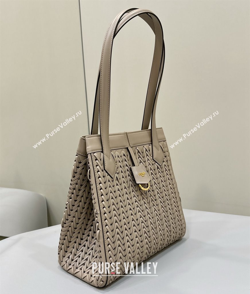 Fendi Origami Medium Bag in Dove Grey Interlaced Leather that can be transformed 2024 8626D TOP (CL-240220011)