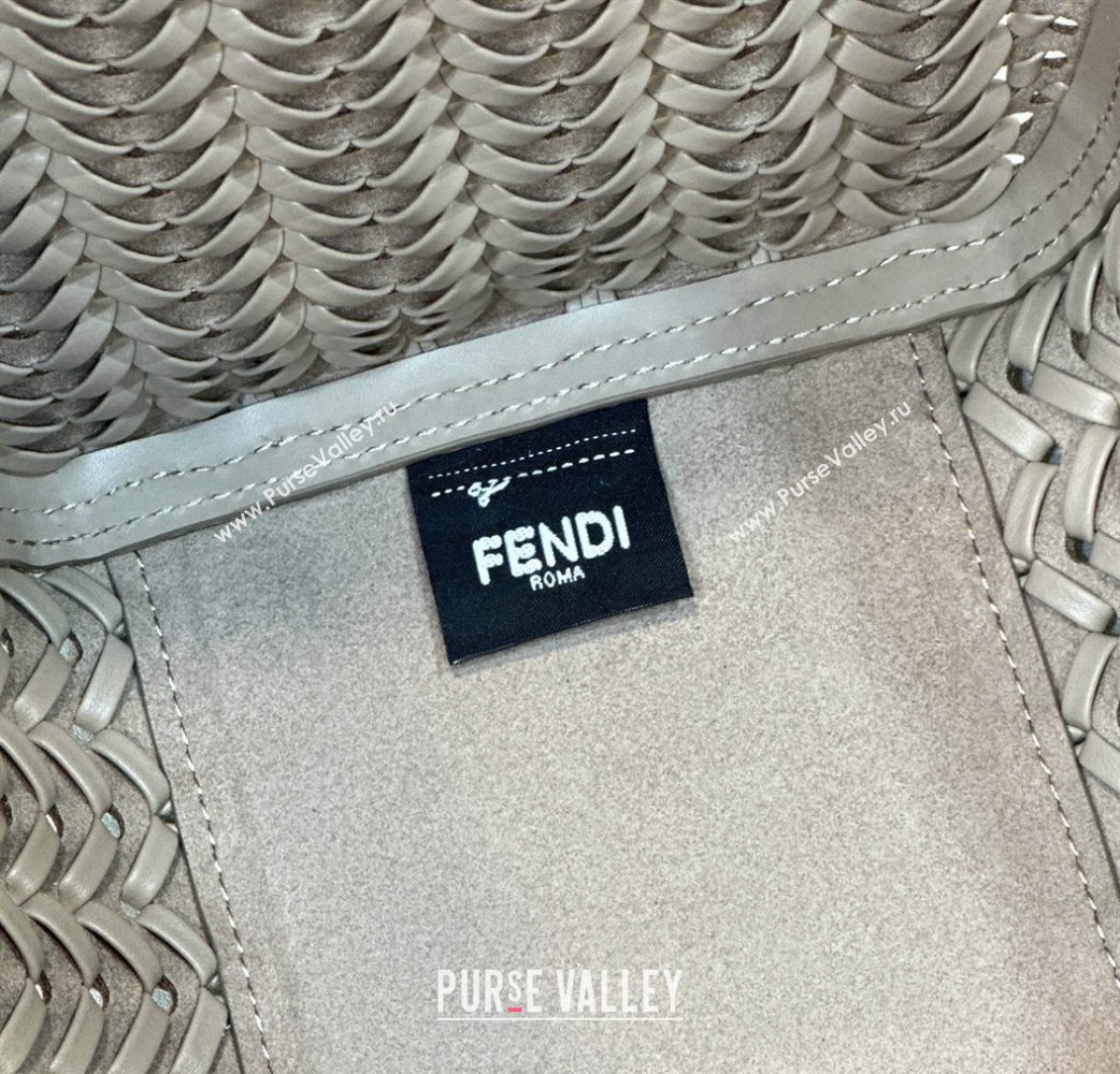 Fendi Origami Medium Bag in Dove Grey Interlaced Leather that can be transformed 2024 8626D TOP (CL-240220011)