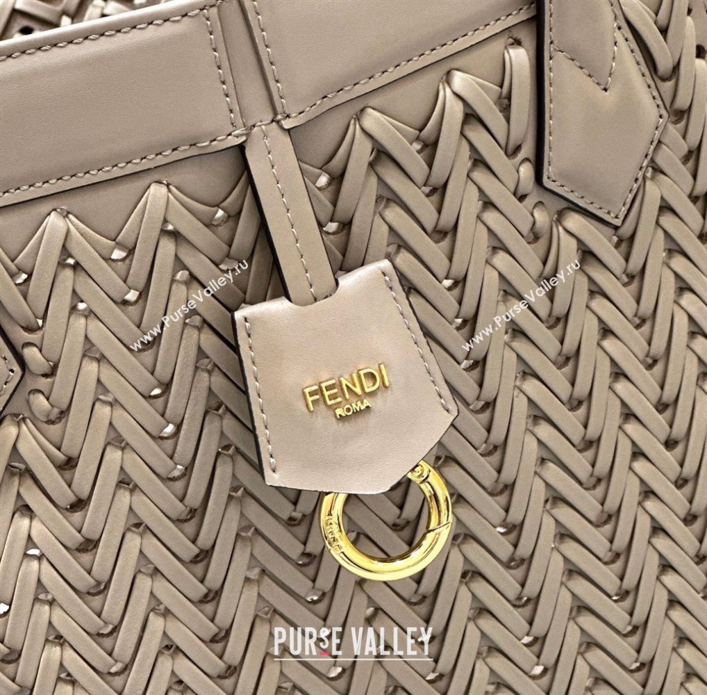 Fendi Origami Medium Bag in Dove Grey Interlaced Leather that can be transformed 2024 8626D TOP (CL-240220011)