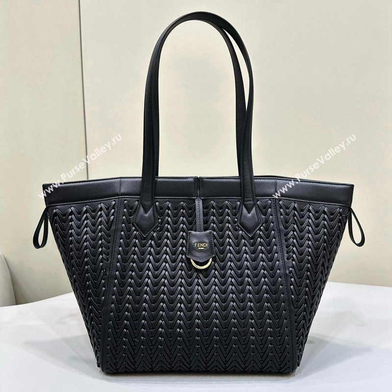 Fendi Origami Medium Bag in Black Interlaced Leather that can be transformed 2024 8626D TOP (CL-240220012)