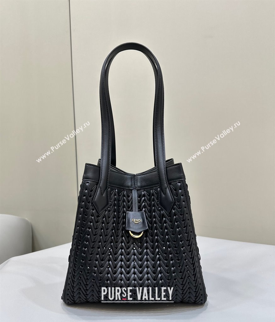 Fendi Origami Medium Bag in Black Interlaced Leather that can be transformed 2024 8626D TOP (CL-240220012)