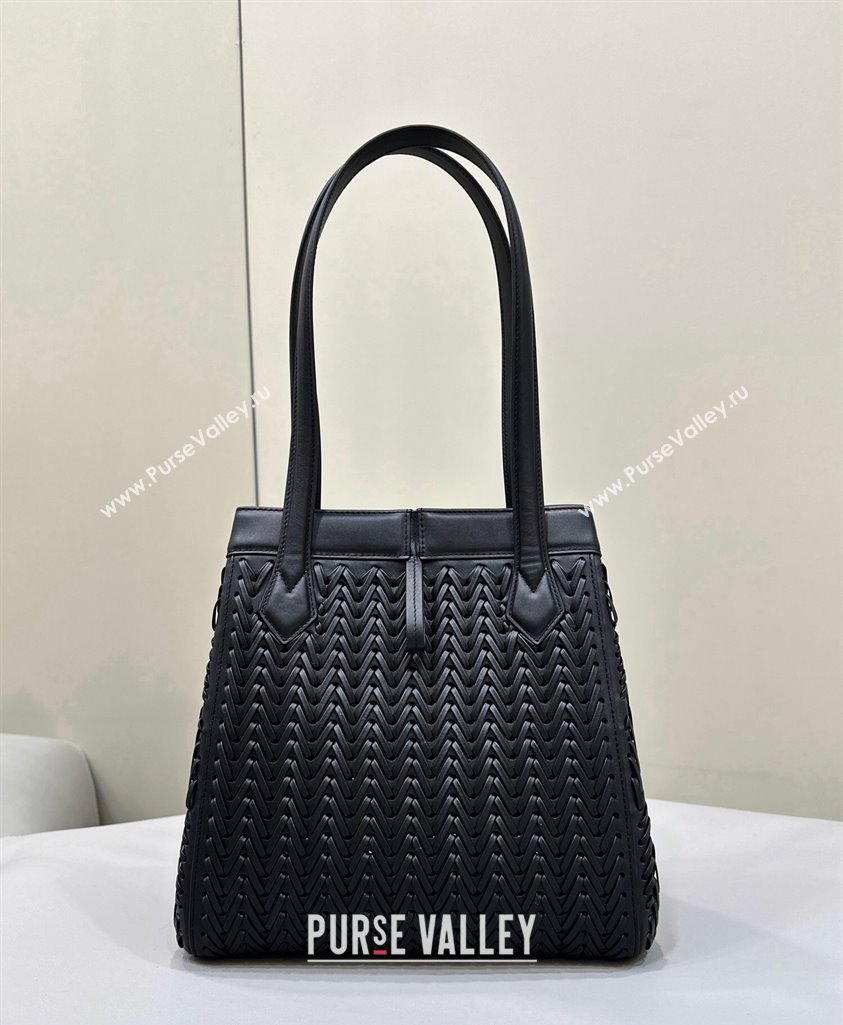 Fendi Origami Medium Bag in Black Interlaced Leather that can be transformed 2024 8626D TOP (CL-240220012)