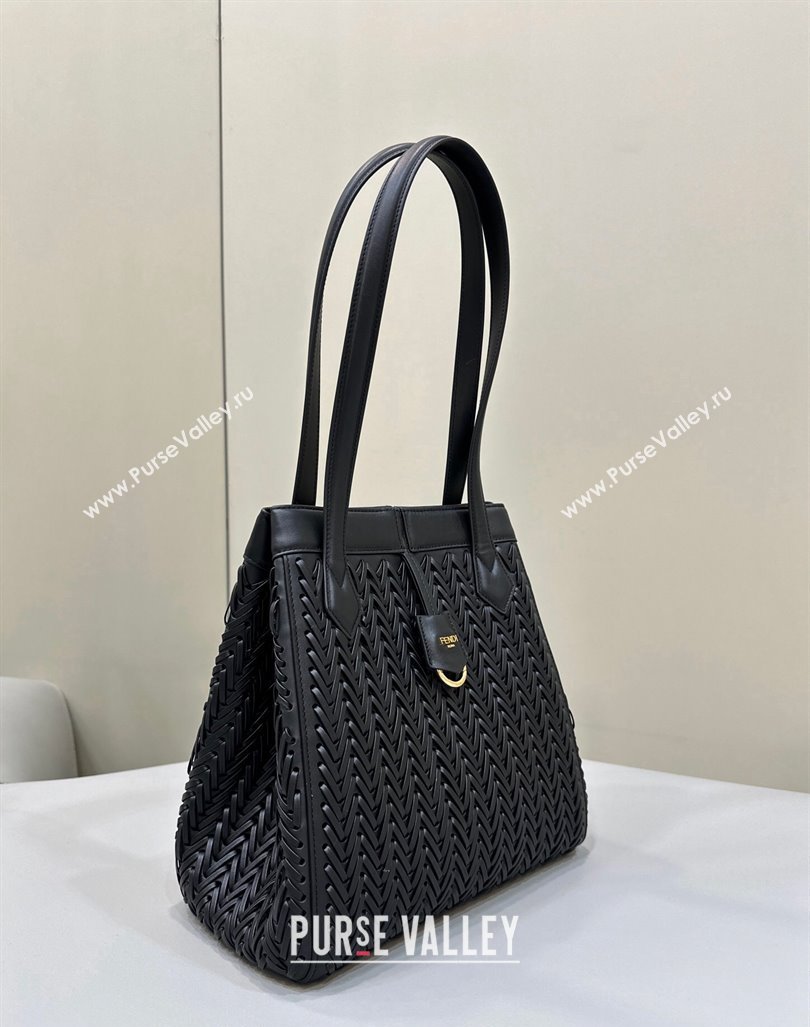 Fendi Origami Medium Bag in Black Interlaced Leather that can be transformed 2024 8626D TOP (CL-240220012)