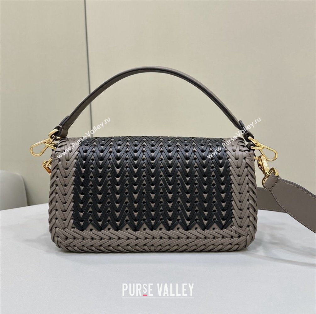 Fendi Baguette Medium Bag in Braided Leather Black/Grey 2024 8630 (CL-240219091)