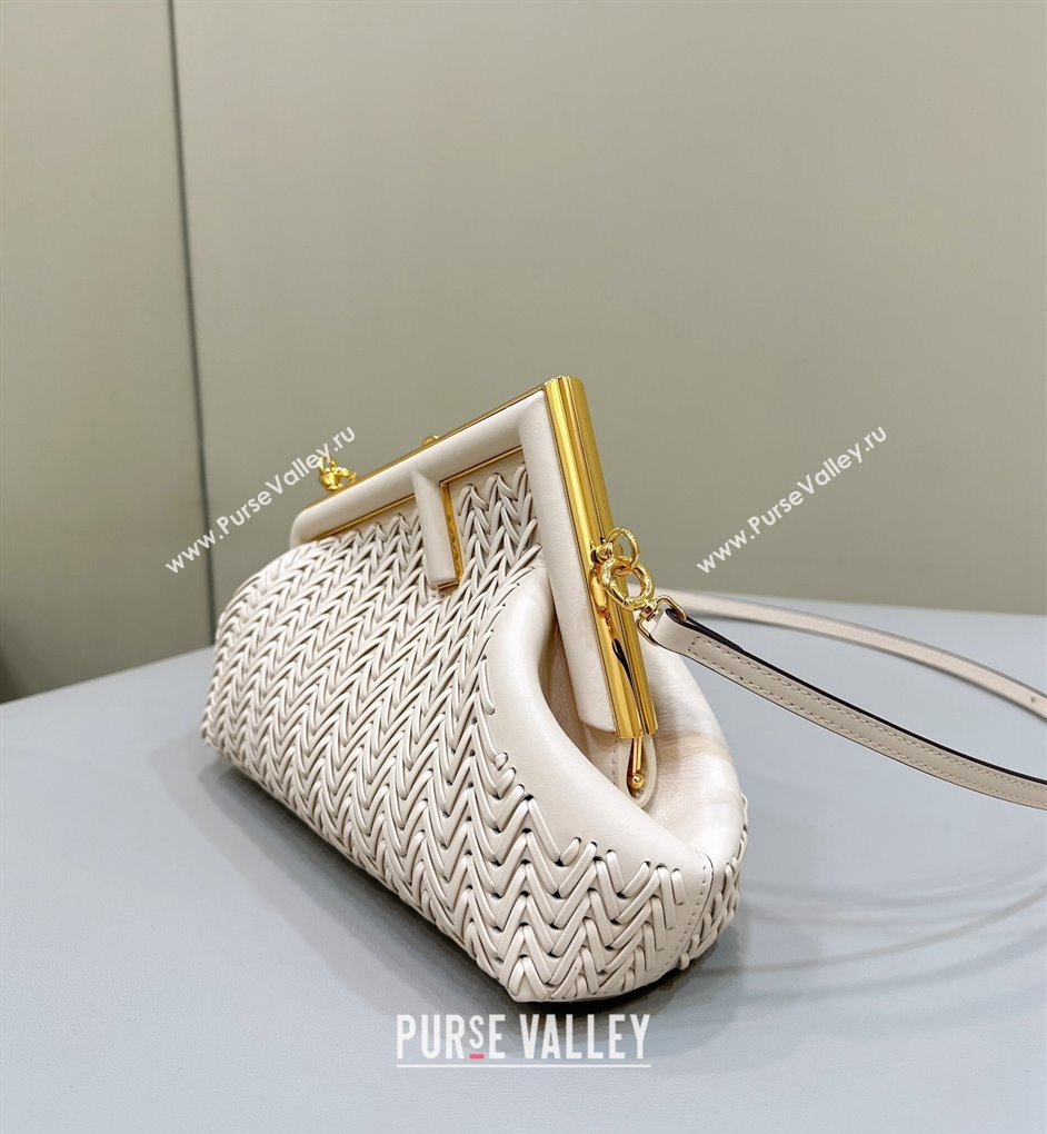 Fendi First Small Bag in Interlaced Leather Camellia White 2024 80156 (CL-240220002)