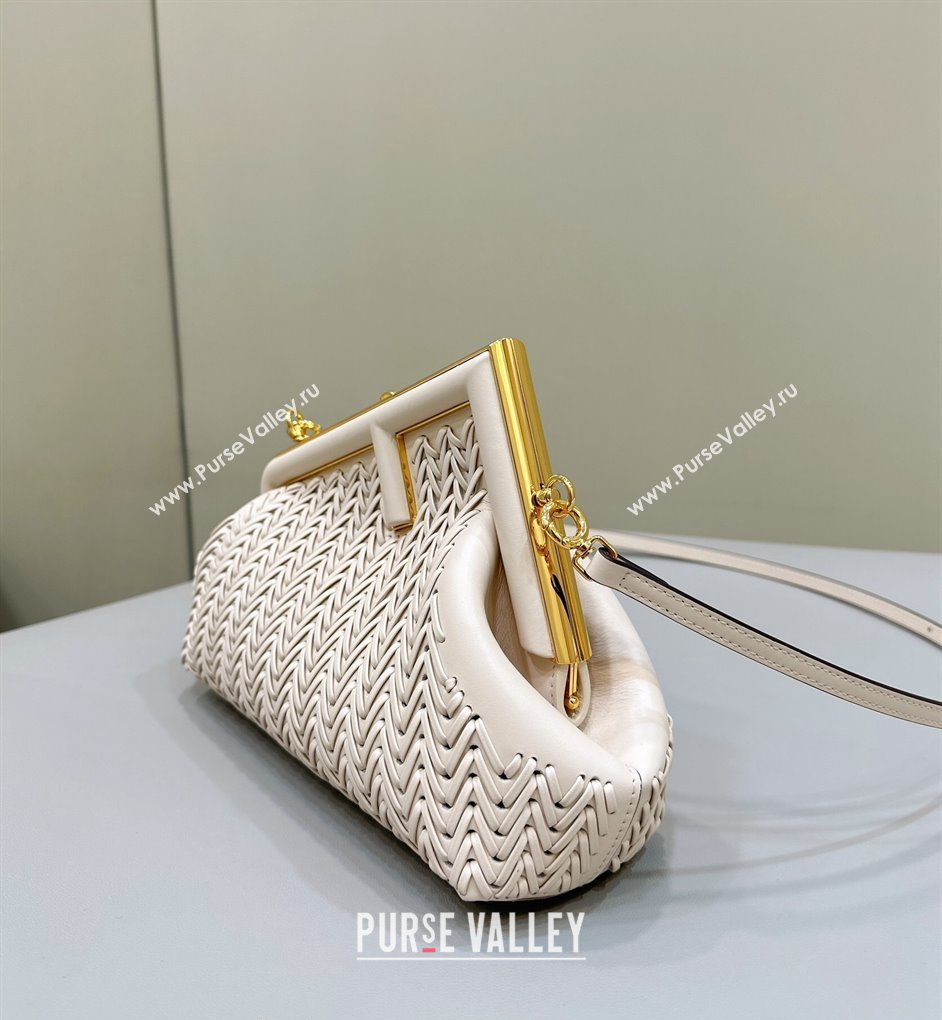 Fendi First Small Bag in Interlaced Leather Camellia White 2024 80156 (CL-240220002)