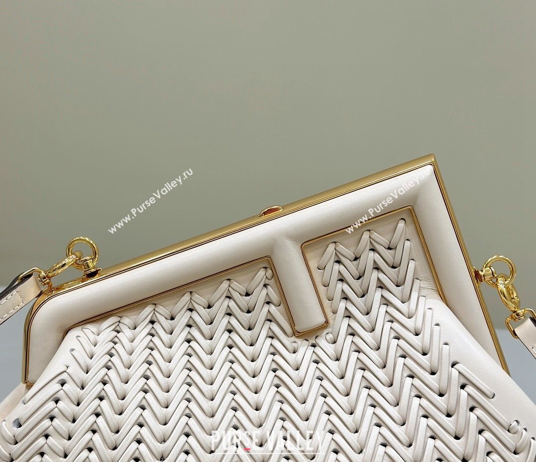 Fendi First Small Bag in Interlaced Leather Camellia White 2024 80156 (CL-240220002)