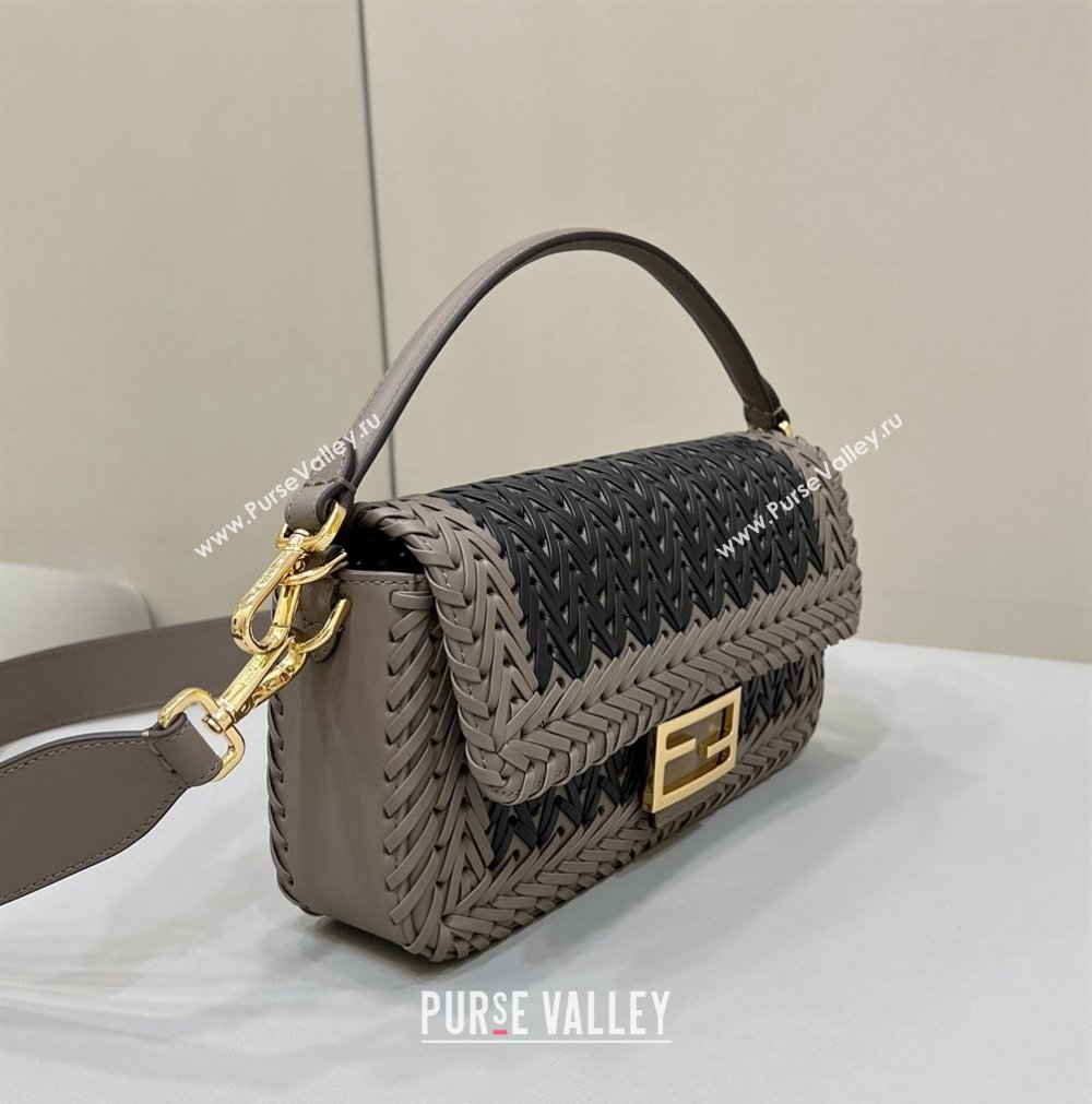 Fendi Baguette Medium Bag in Braided Leather Black/Grey 2024 8630 (CL-240219091)