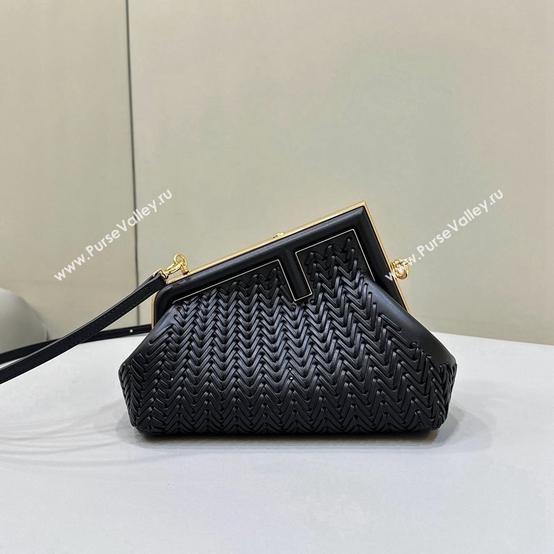 Fendi First Small Bag in Interlaced Leather Black 2024 80156 (CL-240220003)