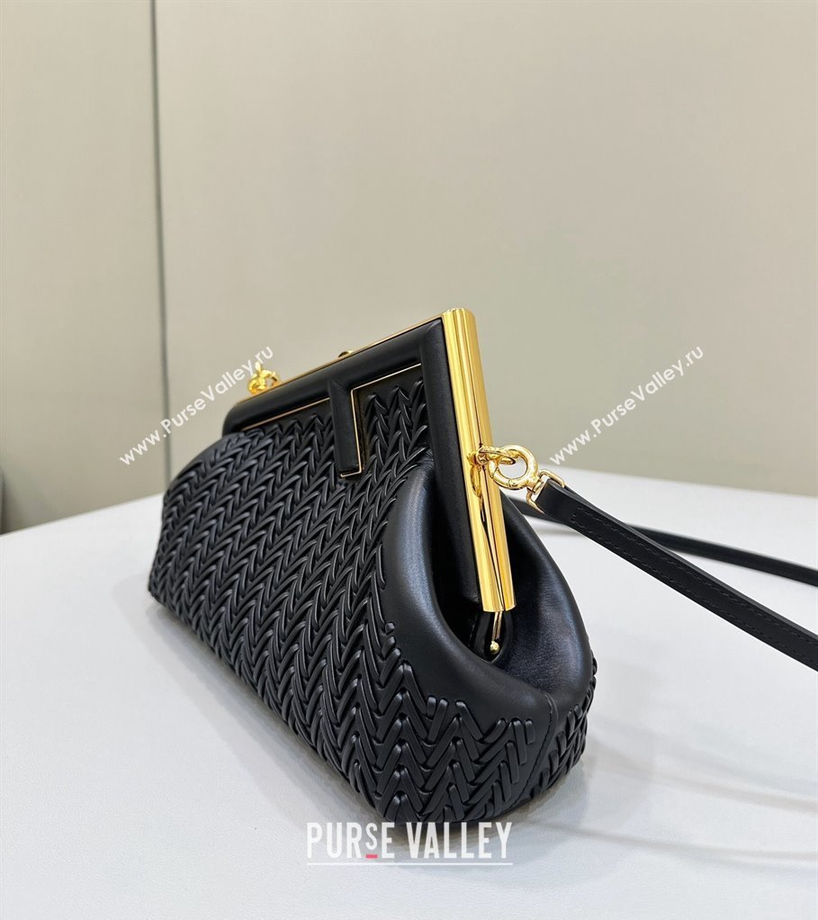 Fendi First Small Bag in Interlaced Leather Black 2024 80156 (CL-240220003)