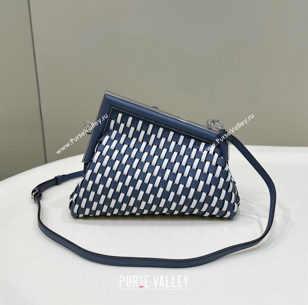 Fendi First Small Bag in Interlaced Leather White/Blue 2024 80103A (CL-240220007)