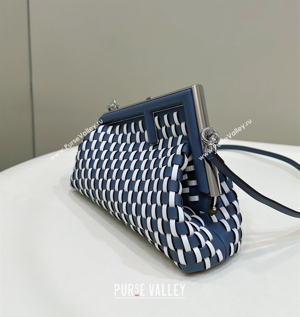 Fendi First Small Bag in Interlaced Leather White/Blue 2024 80103A (CL-240220007)