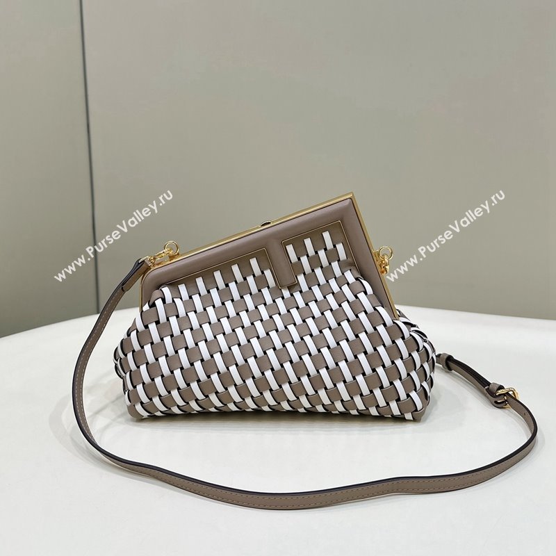 Fendi First Small Bag in Interlaced Leather Dove Grey/White 2024 80103A (CL-240220005)