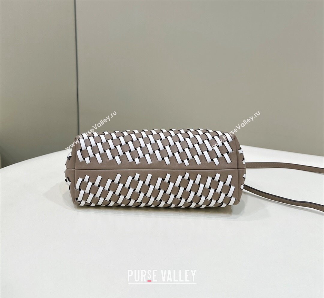 Fendi First Small Bag in Interlaced Leather Dove Grey/White 2024 80103A (CL-240220005)