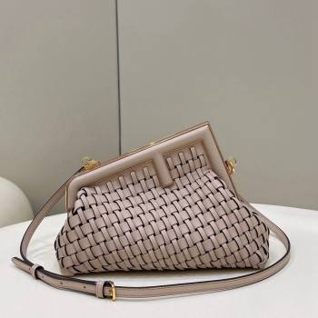 Fendi First Small Bag in Interlaced Leather Dusty Nude 2024 80103 (CL-240220006)