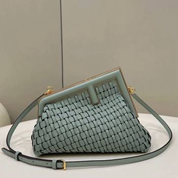 Fendi First Small Bag in Interlaced Leather Light Green 2024 80103 (CL-240220009)