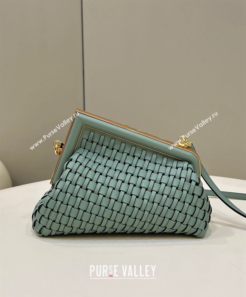 Fendi First Small Bag in Interlaced Leather Light Green 2024 80103 (CL-240220009)