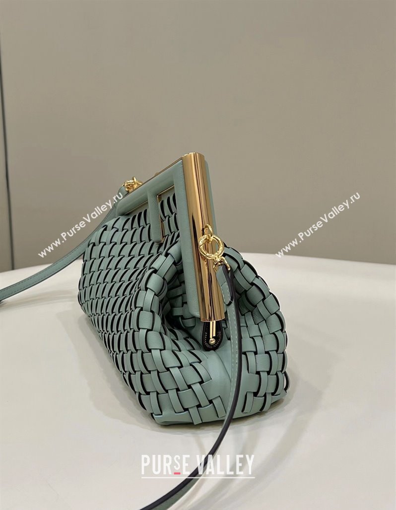 Fendi First Small Bag in Interlaced Leather Light Green 2024 80103 (CL-240220009)