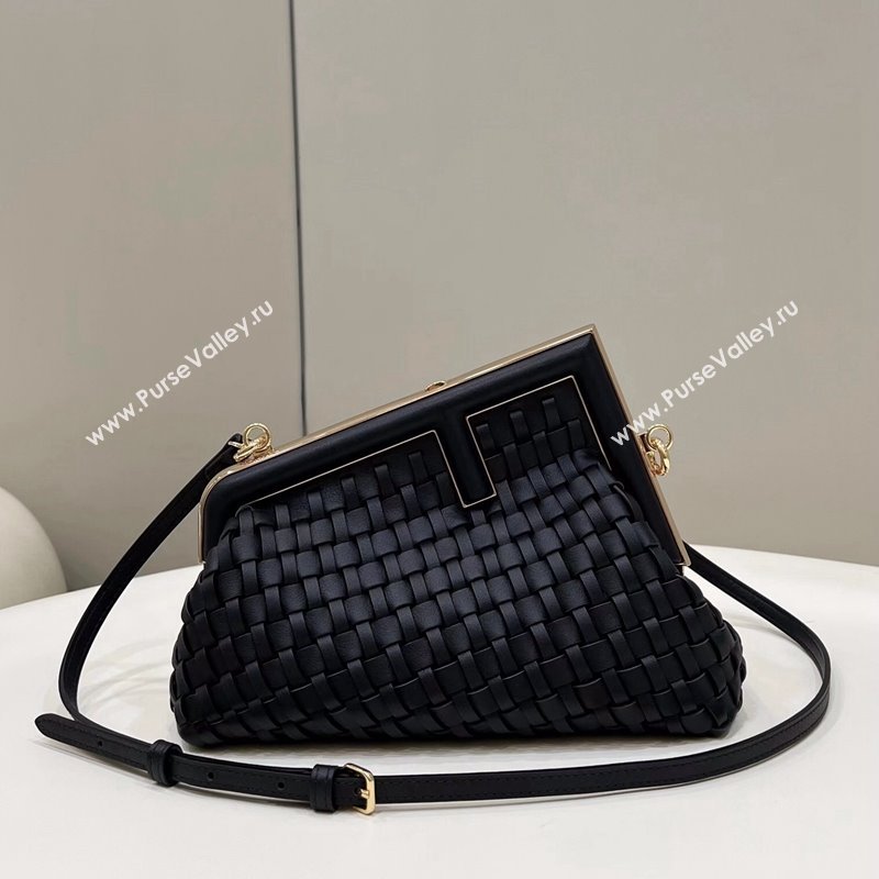 Fendi First Small Bag in Interlaced Leather Black 2024 80103 (CL-240220010)