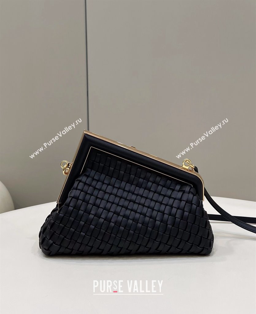 Fendi First Small Bag in Interlaced Leather Black 2024 80103 (CL-240220010)