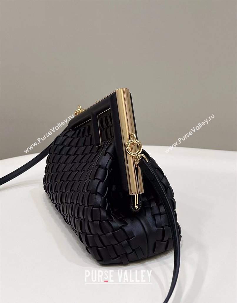 Fendi First Small Bag in Interlaced Leather Black 2024 80103 (CL-240220010)