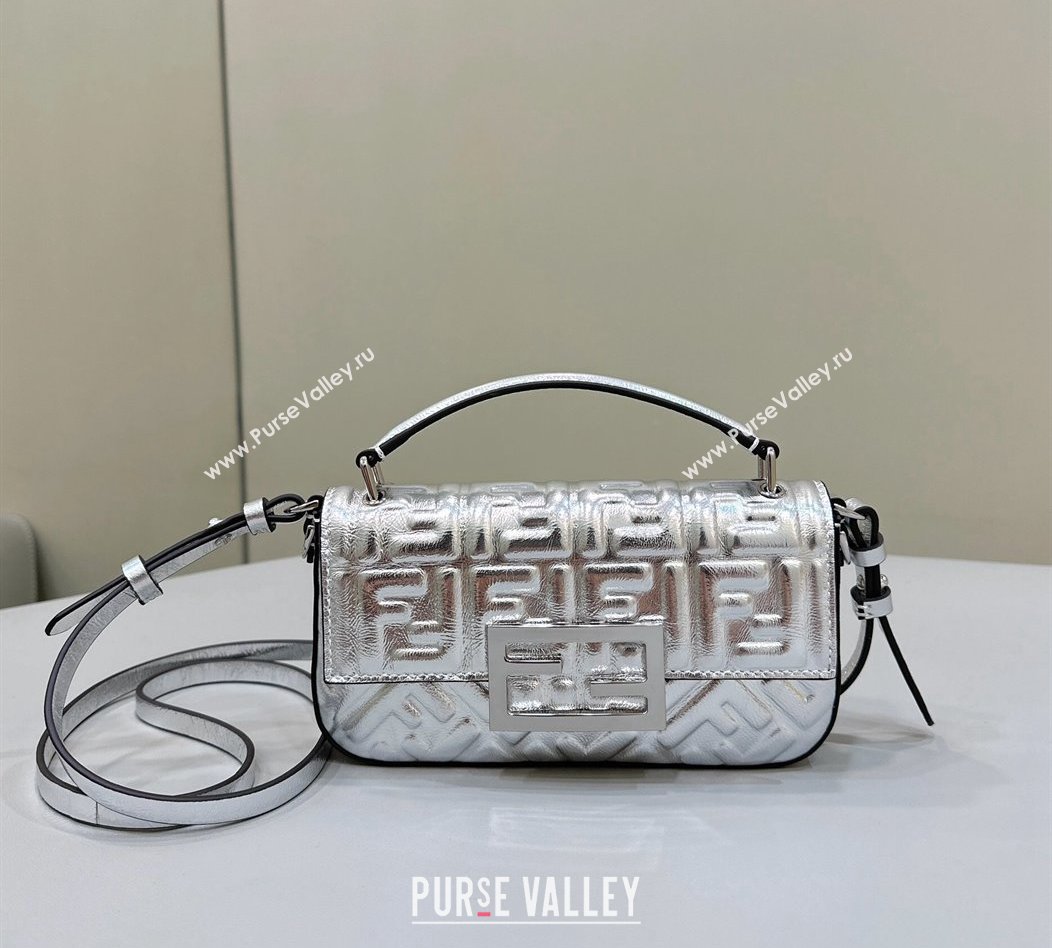 Fendi Baguette Bag Phone in FF Lambskin Silver 2024 8620C (CL-240219092)